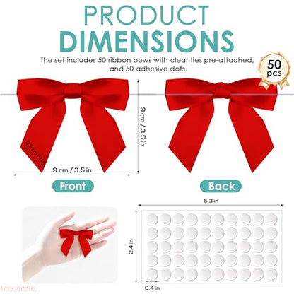 3.5" Red Satin Ribbon Bows (50 Packs) - color: Red, size: 3.5 Inch - 50pcs