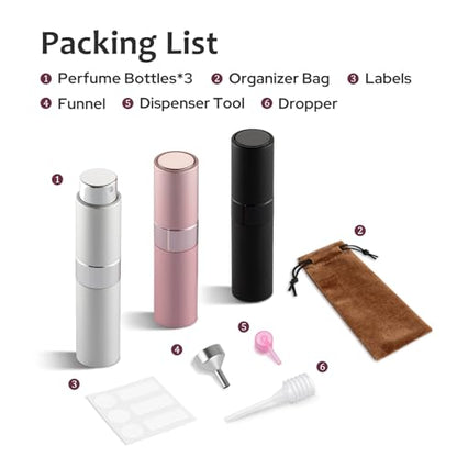 LISAPACK 8ml Travel Perfume Bottle Refillable, 3 PCS Cologne Atomizer Spray - color: 3 Colors