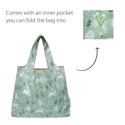 allydrew Medium Foldable Tote Nylon Reusable Grocery Bag (Set of 2) - color: Easter Bunny