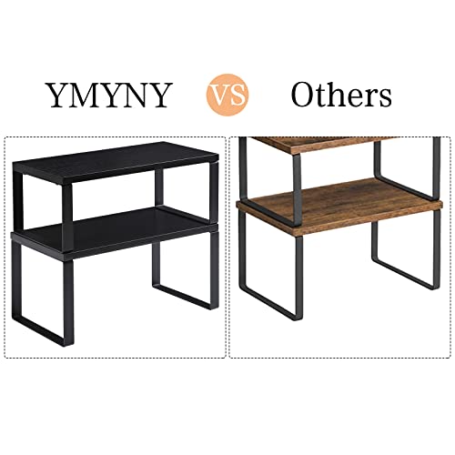 YMYNY Cabinet Shelf Organizer, Countertop Shelves Set of 2, Kitchen Spice Racks, Stackable, Storage Racks for Cupboard, Sink, Pantry, Bathroom, Black, Metal, UHSR002B