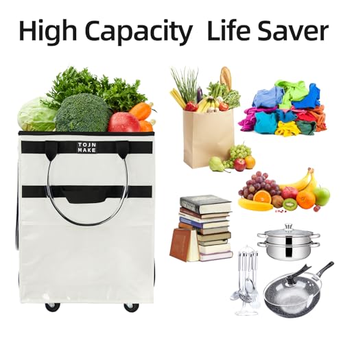 Reusable Grocery Bag with Wheels, Medium Beige Rolling Tote - color: Beige, size: Medium