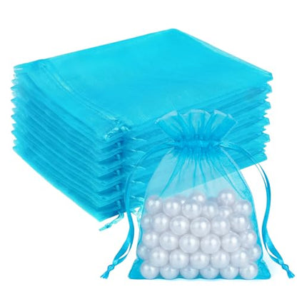 Crweety 50 Pcs Organza Bags 3x4, Lake Blue Small Mesh Gift Bags Drawstring - color: Lake Blue