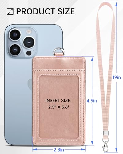 Teskyer Leather ID Badge Holder with Lanyard, Vertical Rose Gold - color: Rose Gold, size: Vertical
