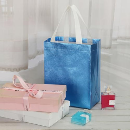 Tosnail 40 Pack Glossy Reusable Grocery Bags, 10 x 8 Inch Shopping Tote Bag with Handle Present Bag Gift Bag for Weddings, Birthdays, Party, Event, Light Blue - color: Light Blue