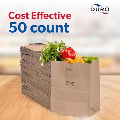 DURO 18072 70# Brown Grocery Bags with Handles, 12 x 7 x 14 In, 50 Ct - size: 1 Count (Pack of 50)