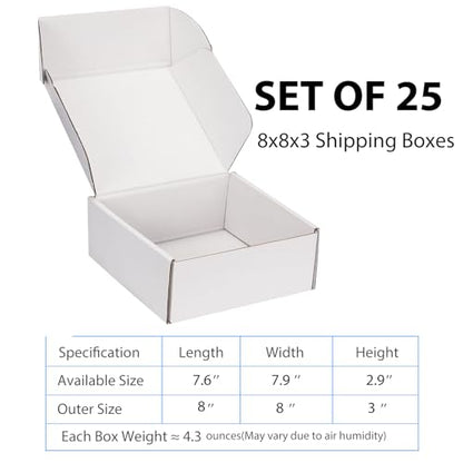 8x8x3 White Shipping Boxes for Small Business, Packing, 25 Pack - color: White, size: 8x8x3 Inch