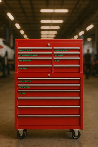 Magnetic Toolbox Labels, 11 Pack, Tool Chest Drawers, USA Made (Green) - color: Green