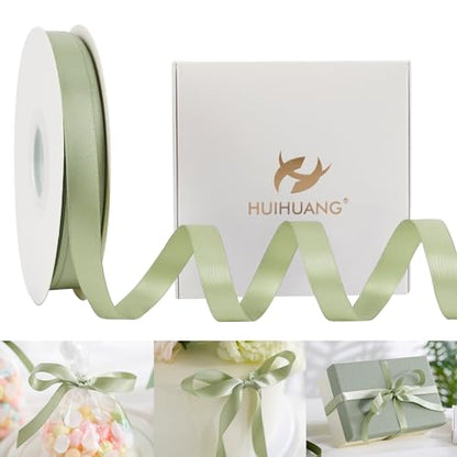 HUIHUANG Sage Green Double Faced Satin Ribbon 1/2 inch X 50 Yards - color: Dusty Sage, size: 1/2 inch