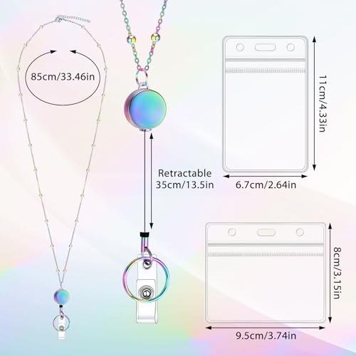 Stainless Steel Badge Lanyard with 2 Waterproof Id Holders, Blue - color: Bright Blue