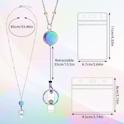Stainless Steel Badge Lanyard with 2 Waterproof Id Holders, Blue - color: Bright Blue