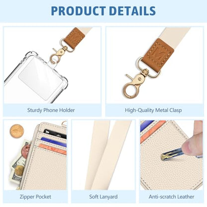 Piefly Beige Lanyard Wallet with ID Badge Holder, Small Slim RFID Keychain - color: A-white