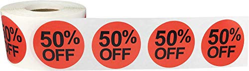 50% Percent Off Stickers for Retail 1.5 Inch 500 Adhesive Labels - color: 50% Off