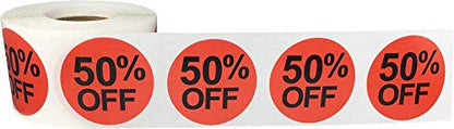 50% Percent Off Stickers for Retail 1.5 Inch 500 Adhesive Labels - color: 50% Off