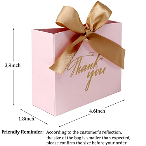 24 Pack Small Thank You Party Favor Bags with Ribbon, Mini Gift Bags Bulk - color: Pink/Gold Ribbon