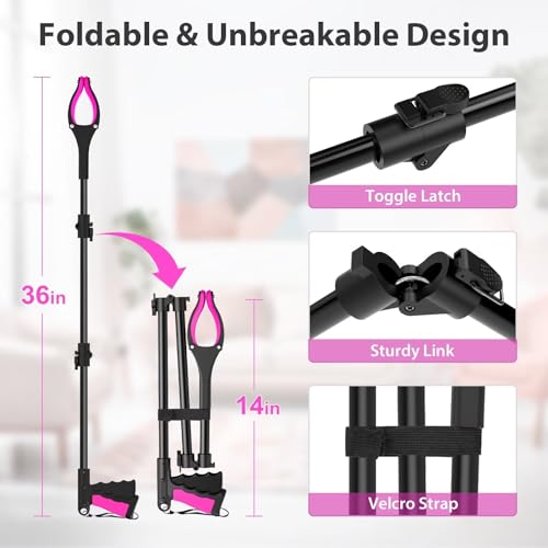 36" Grabber Reacher Tool, Foldable Reacher Grabber Pickup Tool with 360° Rotating Jaw & Two Magnets, Extra Long Trash Picker Upper Grabber, Lightweight Grabbers for Seniors, Pink (Pack of 2) - size: 36-Inch (Pack of 2)