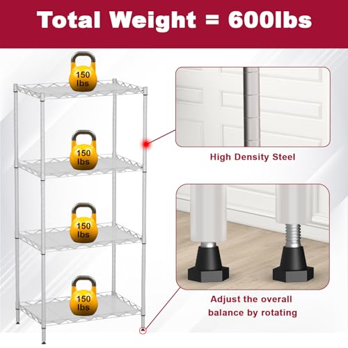 FDW | 4-Tier Wire Shelf | 18" x 12" x 44" | Chrome - color: Chrome, size: 4-Shelf No Wheels