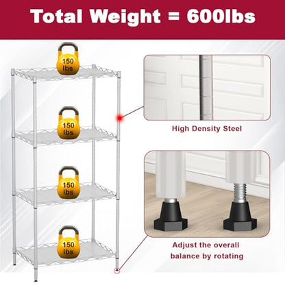 FDW | 4-Tier Wire Shelf | 18" x 12" x 44" | Chrome - color: Chrome, size: 4-Shelf No Wheels