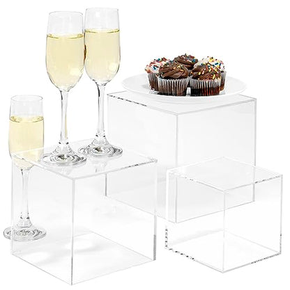 Red Co. Set of 3 Crystal Clear Acrylic Cube Display Nesting Riser Stands with Hollow Bottoms | Transparent - 2-Pack - color: Clear, size: 4",5",6" - 2 Pack