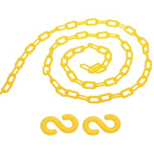 PATIKIL 13Ft Plastic Chain Barrier, Safety Link Chain with 2 S-Hooks for Crowd Control at Driveway Elevator Parking Lot, Yellow - color: Yellow