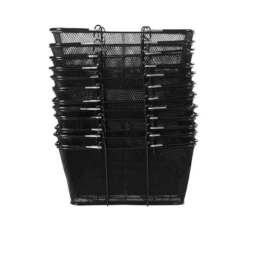 Stackable Metal Shopping Baskets, 12PCS Black Portable Hollow-out Shopping Basket with 2 Sides Foldable Handles, Multifunctional Shopping Baskets for Grocery, Retail