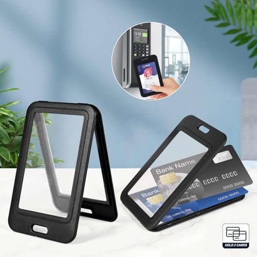 Clear Double Sided Visualization Window Vertical Plastic ID Name Card Holders,Retractable Badge Reels and Lanyard,for Key Card Conference Licenses Passes Nurses Coach Employees School and Office - color: Black-4, size: 2 Clear Holders, 2 Oval Reels, 1 Lan