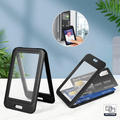 Clear Double Sided Visualization Window Vertical Plastic ID Name Card Holders,Retractable Badge Reels and Lanyard,for Key Card Conference Licenses Passes Nurses Coach Employees School and Office - color: Black-4, size: 2 Clear Holders, 2 Oval Reels, 1 Lan
