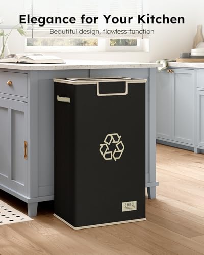 SOLEDI Recycle Bins for Kitchen,26 Gallon Recycling Bin with Lid and 2 Removeable Reusable Inner Bags,Indoor Recycling Trash Can for Collector of Bottles Cans, and Plastic,Black