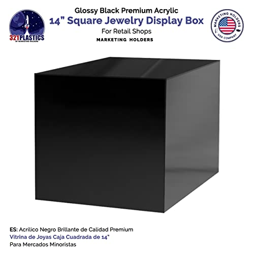 Marketing Holders 14" Acrylic Display Riser Box with One Open Side Versatile Black Square One Piece Retail Merchandise Storage Bin or Product Platform No Assembly - size: 14"w x 14"d x 14"h Black