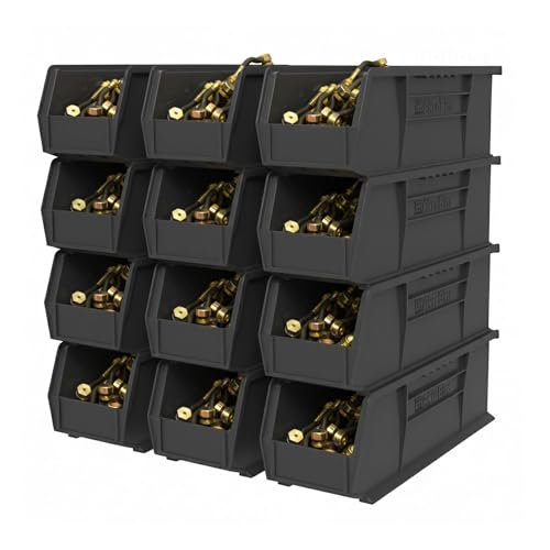 Akro-Mils 30234 AkroBins Plastic Storage Bins, 15"x5"x5", Black, 12-Pack - color: Black