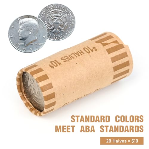 LLIKED 72 PCS Preformed Coin Wrappers Rolls-Halves, Brown - size: 72 Halves Coin Rolls
