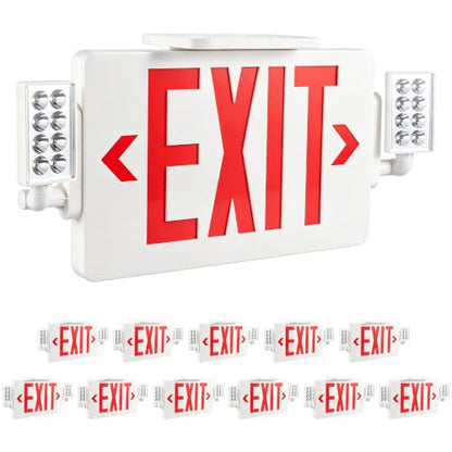 Gruenlich Exit Sign with Emergency Light, Battery Backup, 12 Pack - size: 12-Pack