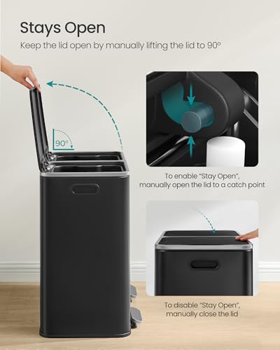 SONGMICS Trash Can, 2 x 10.6 Gallon (2 x 40 L), Black - color: Black, size: 2 x 10.6 Gallon