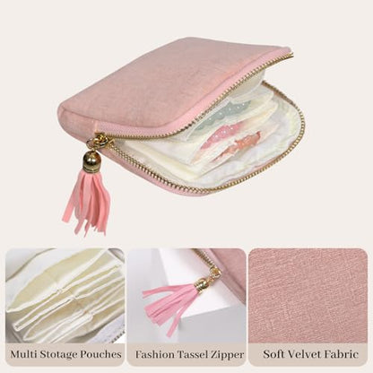 Stratalife Small Travel Jewelry Case, Velvet Storgae Pouch - color: Light Pink