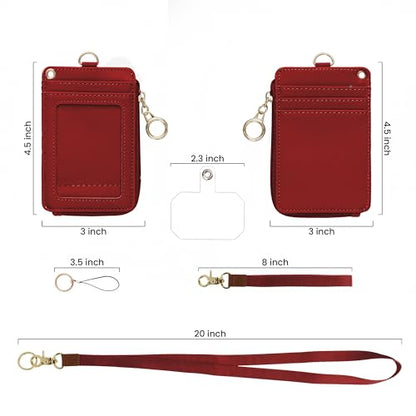 MONDO DESIGNS 2-in-1 ID Badge Holder Lanyard Wallet - Bordeaux Red - color: Bordeaux Red