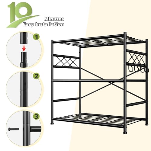 DurayLoly 23.6" W 3-Tier Wire Shelving with Hooks, 300 lbs, for Kitchen - size: 23.6" W x 13.8" D x 30.9" H (3T)