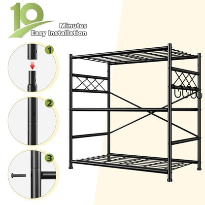 DurayLoly 23.6" W 3-Tier Wire Shelving with Hooks, 300 lbs, for Kitchen - size: 23.6" W x 13.8" D x 30.9" H (3T)