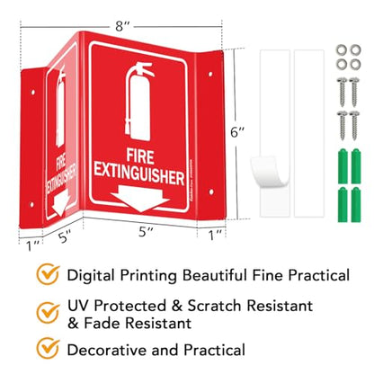 Faittoo Fire Extinguisher Sign, Fire Extinguisher with Down Arrow - 5 Pack 6 x 8 Inches V-Shaped Acrylic Plastic, 4 Pre-Drilled Holes, Includes Matching Screws, Use for Home Office/Business - style: V-shaped 5 Pack