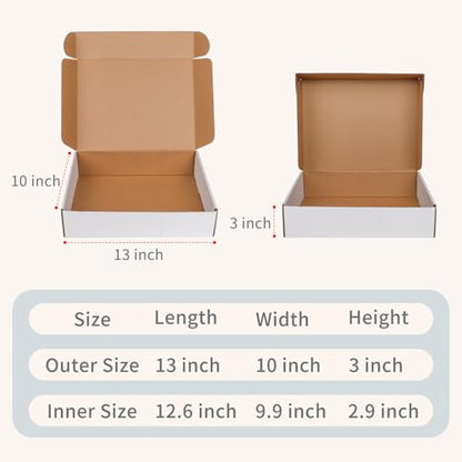 Fishat 13" x 10" x 3" White Corrugated Cardboard Shipping Boxes Set of 5 - size: 13" x 10" x 3"
