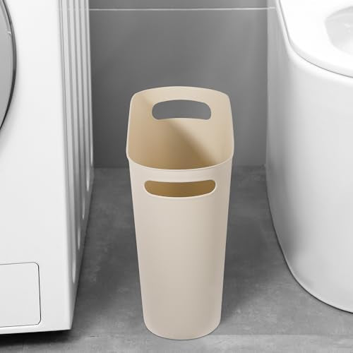 rejomiik Small Bathroom Trash Can, 3.5 Gallon Slim Garbage Can, Cream - color: Cream, size: 1 pack