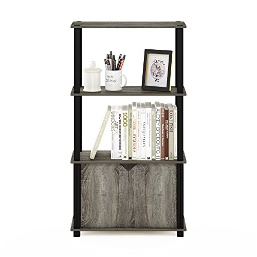 Furinno Go Green 4-Tier Storage Shelves, Book Shelf, French Oak - color: French Oak Grey/Black, size: 4-Tier with Cabinet