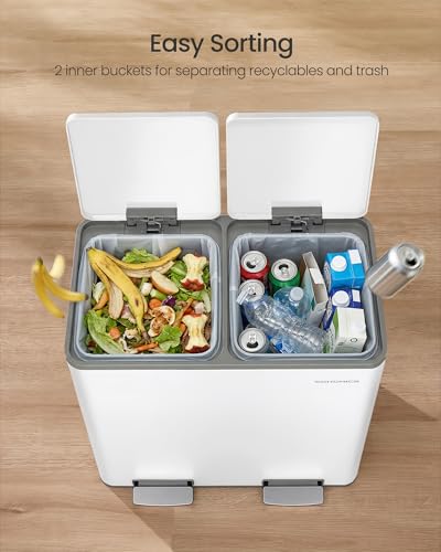 SONGMICS Trash Can, 2 x 8 Gallon (2 x 30 L) Double Compartment - color: White, size: 2 x 8 Gal.