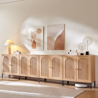 IFGET 123.5" W Modern Arched Sideboard Buffet Cabinet with Storage, Natural - color: Natural, size: 4 Pieces