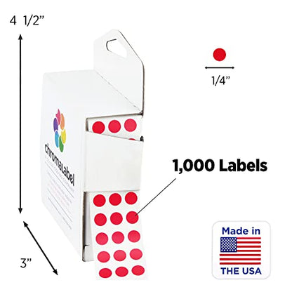 ChromaLabel Red Dot Stickers, 1/4 Inch, 1000/Box - color: Red, size: 1/4"