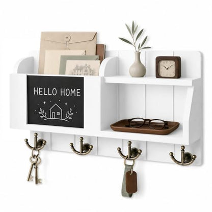 Rebee Vision Key Holder Wall Mount with Mail Organizer for Entryway, White - color: White