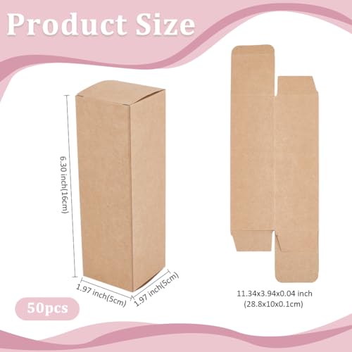 BENECREAT 50PCS Kraft Paperboard Box, Rectangular Kraft Brown Boxes Gift Boxes with Lids for Jewellery & Candy Gift Wrapping Party Favours, 1.9x1.9x6.3 Inch