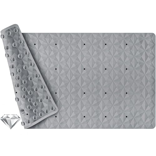 Non Slip Bathtub Mat for Bath Tub Shower - 241 Vacuum Suction Cups - color: Gray With Holes, size: 28" x 16" (Rectangular)
