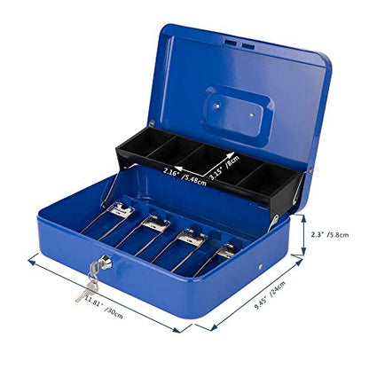 KYODOLED Locking Cash Box with Lock,Money Box with Cash Tray,Lock Safe Box with Key,Money Saving Organizer,11.81Lx 9.45Wx 3.54H Inches,Blue XL Large - color: Blue