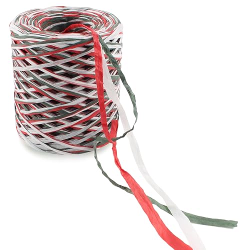 492 Feet Raffia Paper Ribbon, Red White Green - color: 3 color-red white green