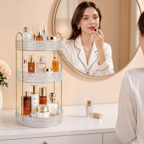 Large Capacity Rotating Makeup Organizer Perfume Stand Holder, 3 Tier Clear - color: Clear, size: 3 Tier (Standard)
