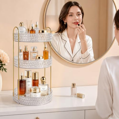 Large Capacity Rotating Makeup Organizer Perfume Stand Holder, 3 Tier Clear - color: Clear, size: 3 Tier (Standard)